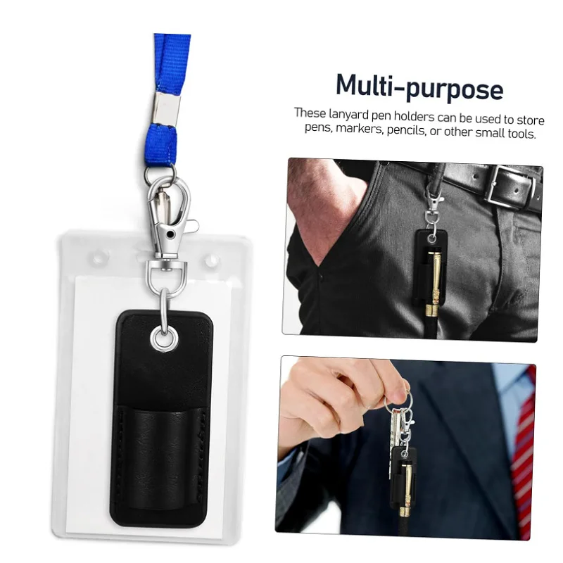 Portable Leather Pen Case Office Pen Holder Hanging Neck Lobster Buckle Clip Doctor Nurse Pencil Badge Keychain