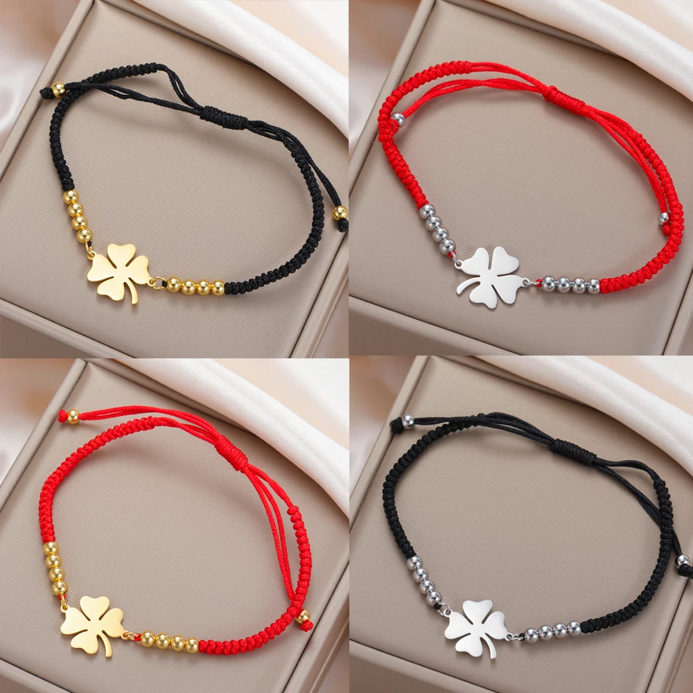 COOLTIME Mode Vier Blätter Klee Armbänder Edelstahl Hand Gewebt Seil Frauen Armband Schmuck Geschenk Großhandel