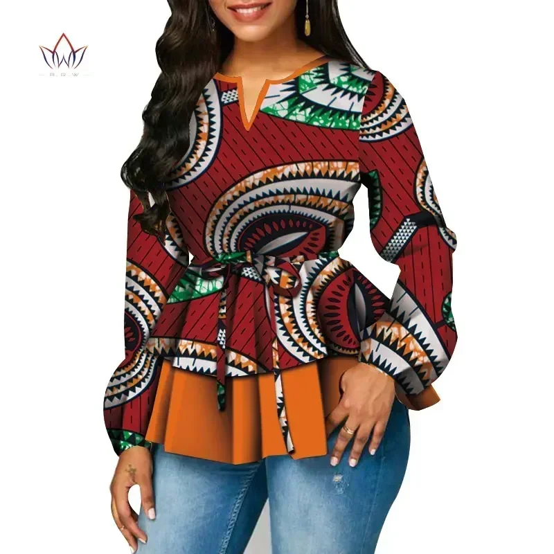 ファッション BAZINRICHE Women African Print Long Sleeves Top Shirt Dashiki V Neck Shirts BAZINRICHE Women African Print Long Sleeves Top Shirt