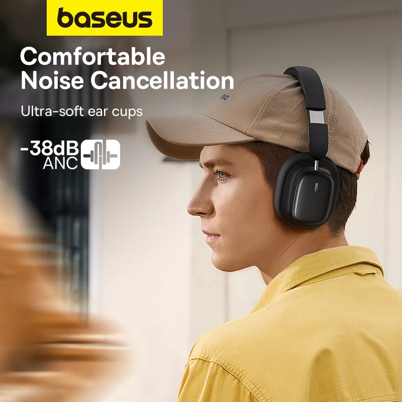 Baseus Bowie słuchawki bezprzewodowe Bluetooth 5.3 38db ANC redukcja szumów Hi-Res 3D przestrzenny dźwięk nad słuchawkami 100H