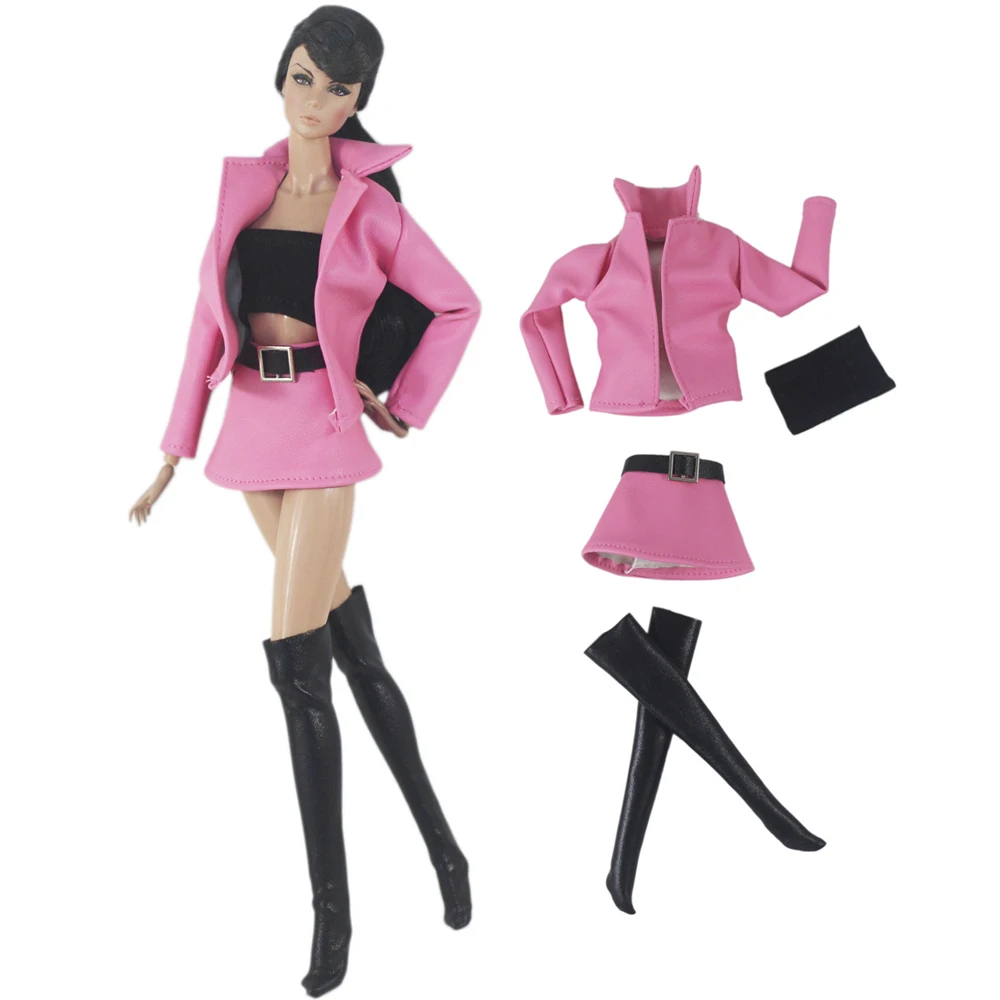 

NK 1 Set Princess Noble Pink Coat Short Skirt Shoes Suit Fashion Dress Daily Clothes For Barbie Doll Accessories Girl Gift Toy