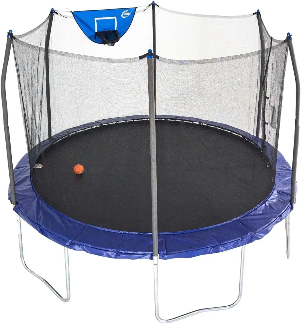 

Jump N' Dunk 8 FT, 12 FT, 15 FT, Round Outdoor Trampoline for Kids with Enclosure Net, Basketball Hoop, ASTM Approval,