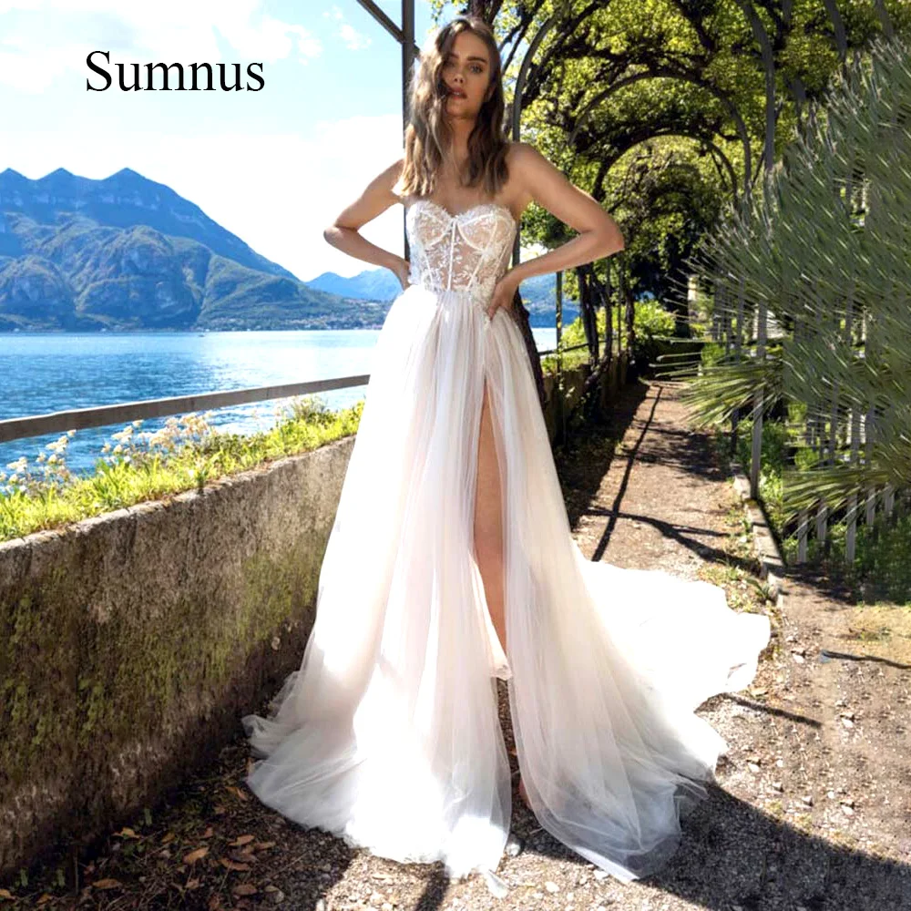 

Sumnus Chic A-Line Beach Wedding Dresses Sweetheart High Slit Bridal Gowns Sexy Brides Dress For Women Robe De Mariee Customize