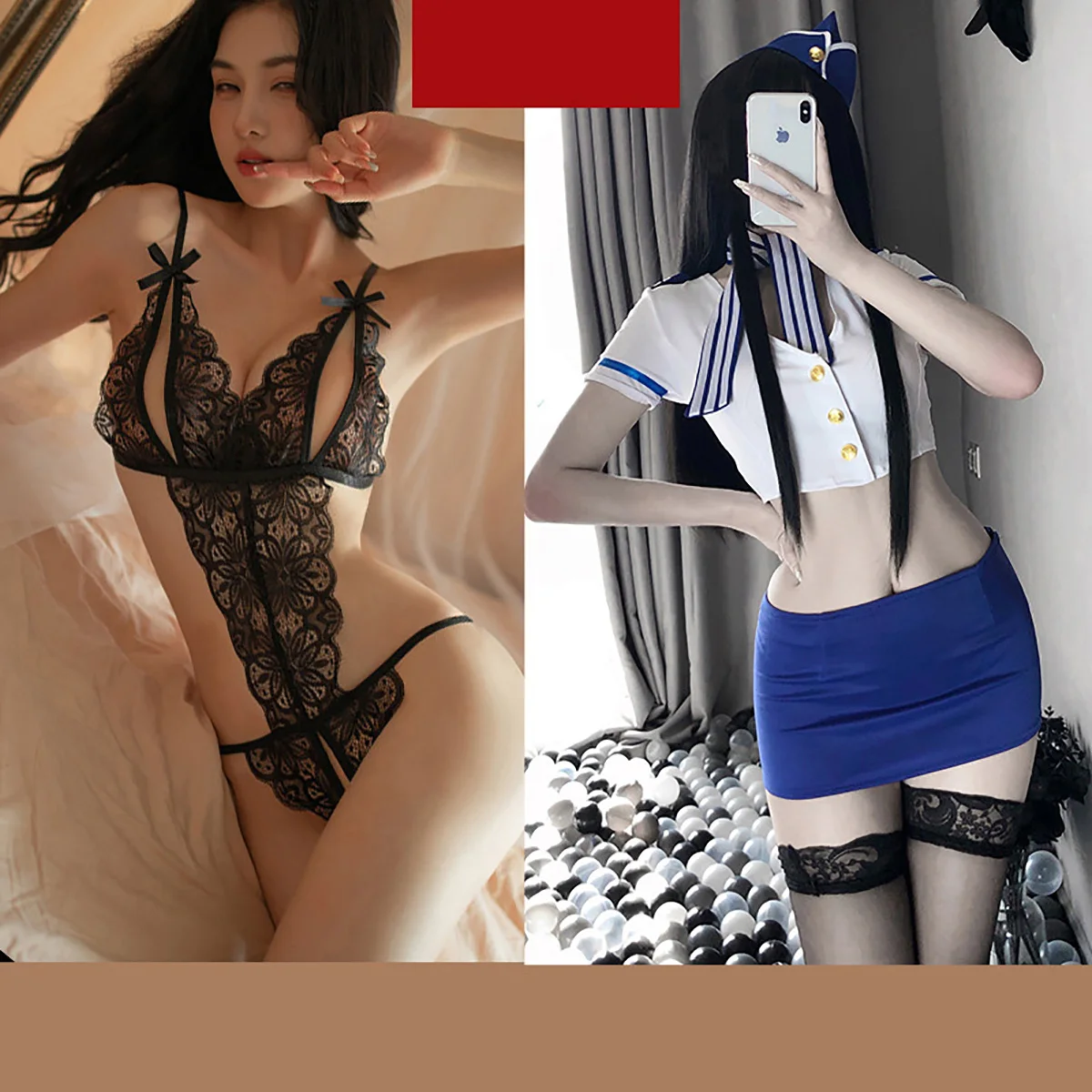 

Sexy Lingerie Set for Women Maid Secretary Student Uniform Cosplay Nightdress Erotic Lingerie Porno Lace Cutout Underwear Thong