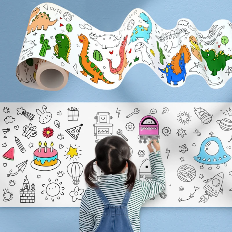 Children's Drawing Roll DIY Coloring Paper Roll Color Filling Paper Graffiti Scroll Paper-cut for Kids Painting Educational Toys 2
