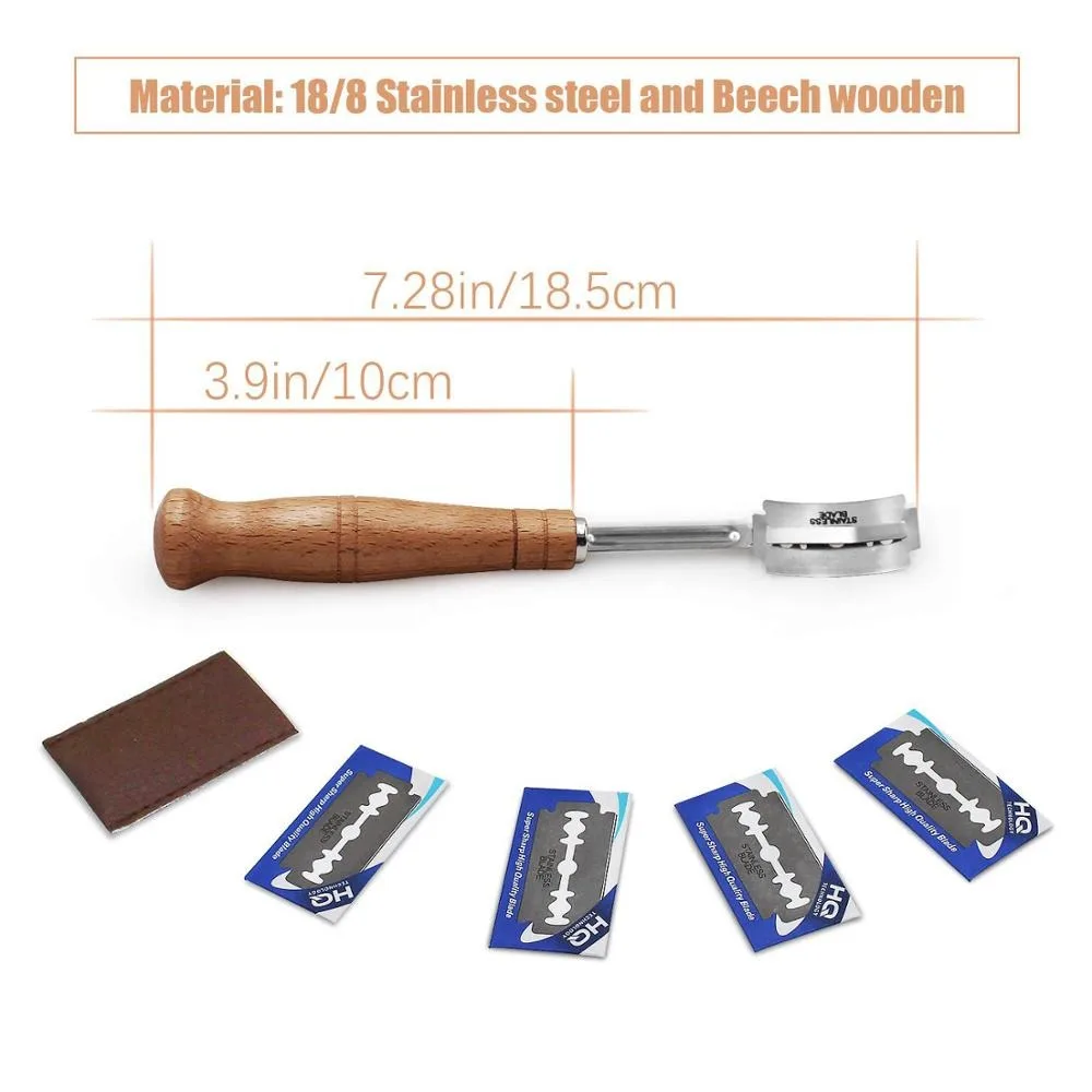 Wooden Handle Sourdough Bread Scoring Lame Bread Slashing Tool With 5Pcs Blades Bakers Lame Dough Scoring Knife Dough carving