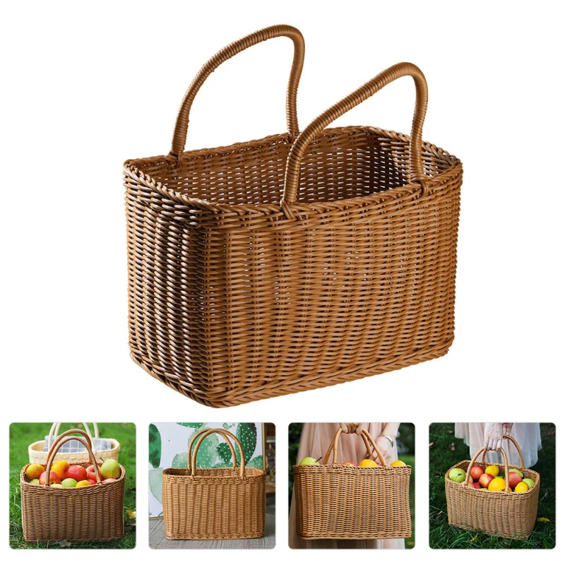 Description Picture 2 of itemWoven Picnic Baskets Handmade Wicker Basket with Handle Flower Arrangement Basket Shopping Storage Hamper Basket