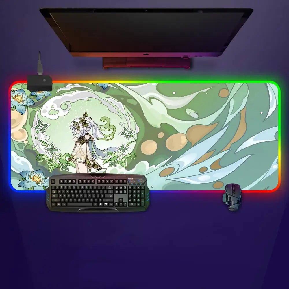 

Genshin Impactes keyboard Mouse Pad LED Light Mousepad RGB Keyboard Cover Desk-mat Colorful Surface Mouse Pad Waterproof Multi-size Gamer