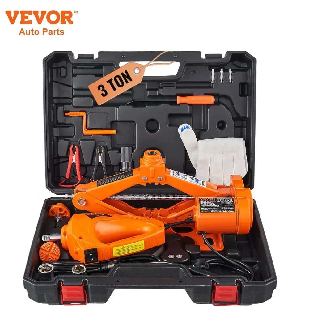 Electric Car Jack VEVOR Electric Car Jack Floor Jack 3 Ton Lifting Set DC 12V Car Scissors With Impact Wrench Auto Repair Tool Service Kit
