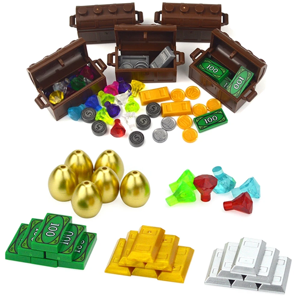 City Treasure Gold Silver Diamond Safe Box Building Blocks Jewel Dollars Bricks Compatible Figures Accessories DIY Kids Toys