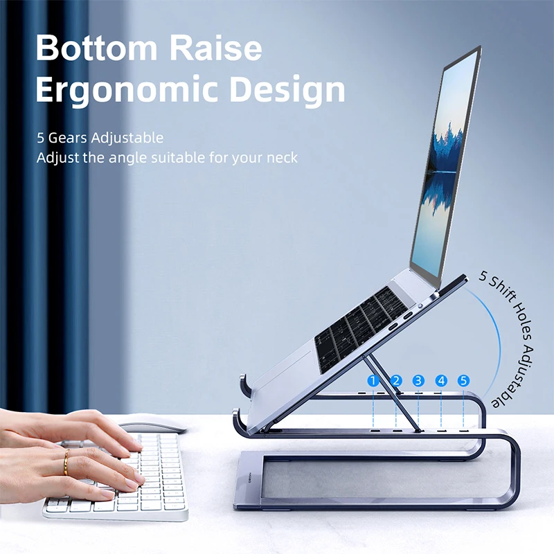 Hagibis-dobrável Ergonômico Suporte para Laptop Ajustável Riser de Alumínio Suporte para Notebook Portátil Mesa para 1117.3 Laptops - Imagem 4