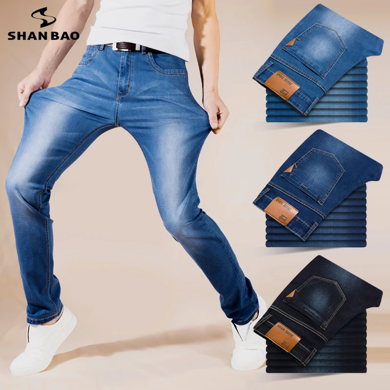 

28-42 Summer Brand New High Quality Cotton Stretch Lightweight Fit Straight Jeans Simple Casual Clothing Youth Slim Thin Jeans