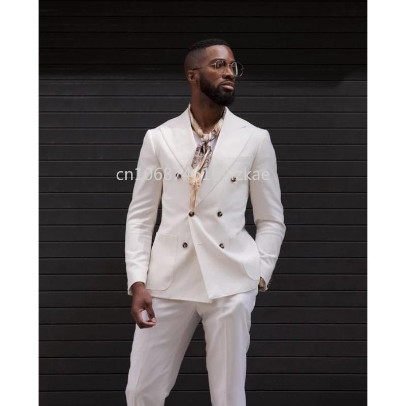 Mens Suits 2 Pieces (Blazer+Pants) Elegant Suits for Man Casual Double Breasted Office Business Wedding Tuxedos