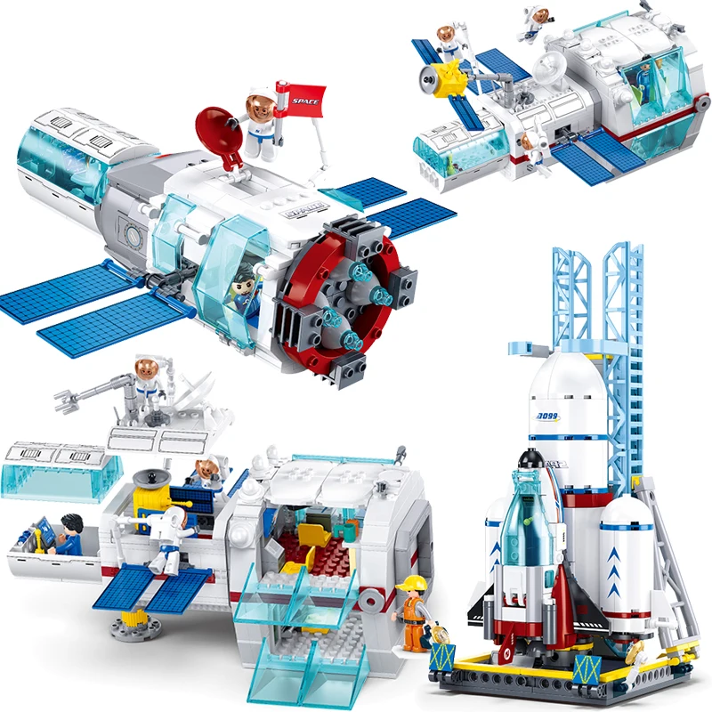 Sluban Space Station Building Blocks Astronauta Action Figures Rocket Launch Aviation Spaceport Model Set Mattoni Giocattoli Per Bambini Regalo