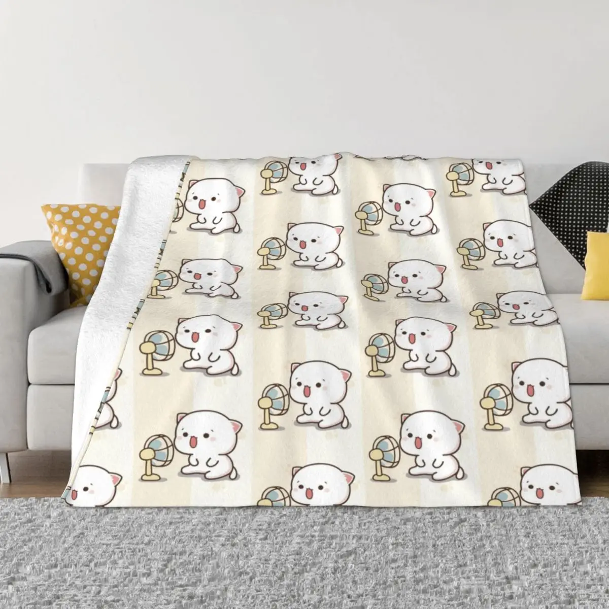 

Peach And Goma Mochi Cat Plaid Blankets Sofa Cover Flannel Spring/Autumn Anime Animal Throw Blankets for Bed Car Bedspreads