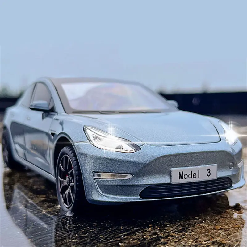 

1:24 Tesla Model 3 Alloy Car Model Diecasts Metal Toy Vehicle Car Model High Simulation Sound and Light Collection Toy Gift