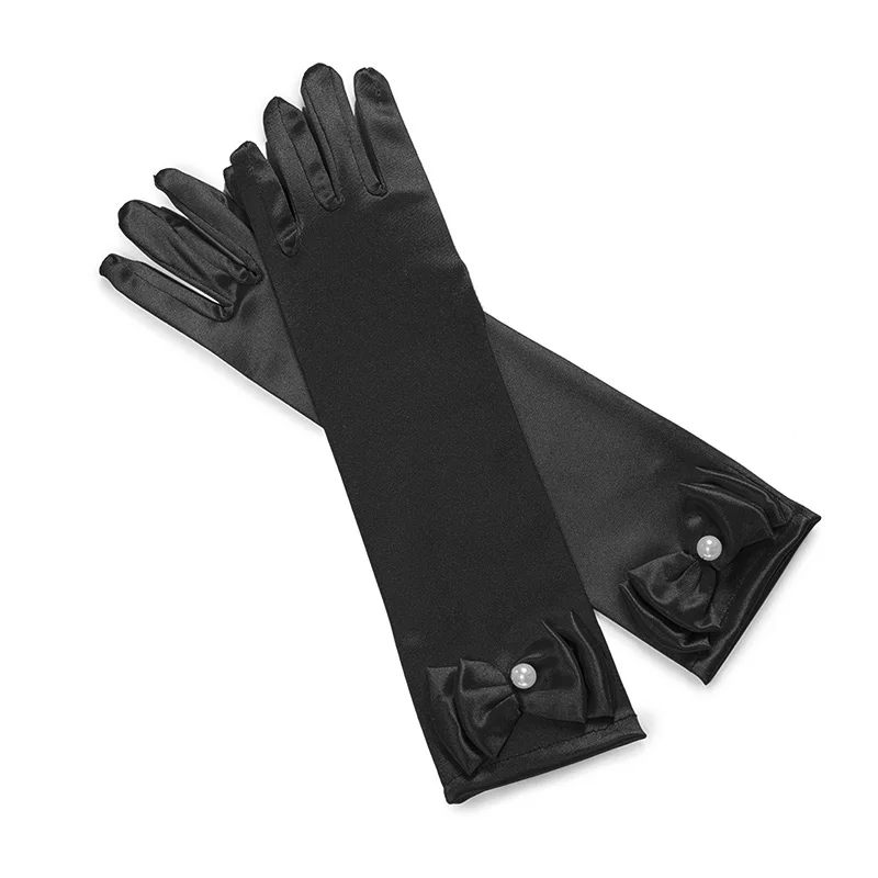 Princess Accessories Gloves Snow Queen Cosplay Pearl Bow Gloves Cinderella Elsa Princess Girl Snow White Wednesdy Accessories princess accessories set,girls satin gloves
