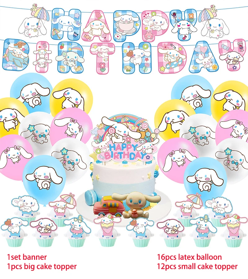 thumbnail image 1 of Decoración para fiesta de cumpleaños con temática de Sanrio, Hello Kitty, Kuromi, Cinnamoroll, globos, pancarta, vajilla, suministros para fiesta, baby shower, 1 of 5