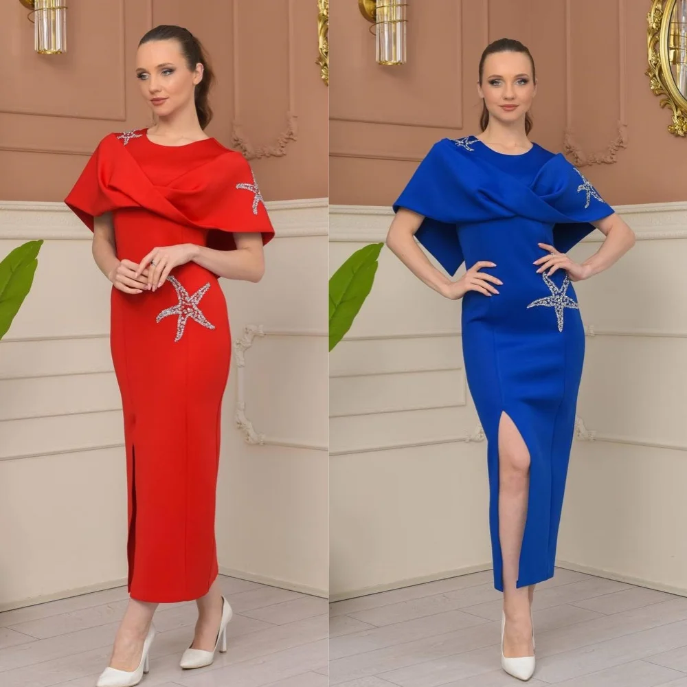 Satin Rhinestone Pleat Quinceanera A-line O-Neck Bespoke Occasion Gown Midi Dresses