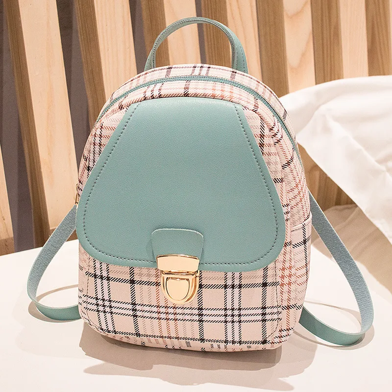 New Mini Backpack Crossbody Bag For Teenage Girl Plaid Women