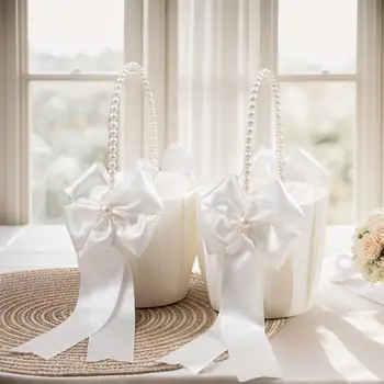 Cesto di fiori per ragazze bianche Cesto di nozze in seta Fiore Sposa Ragazze Bambini Cesto di fiori da sposa per feste di matrimonio tenuto in mano