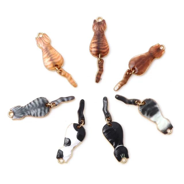 Pendentif chat Animal multicolore, émail couleur or, métal, pour fabrication de collier – Image 6
