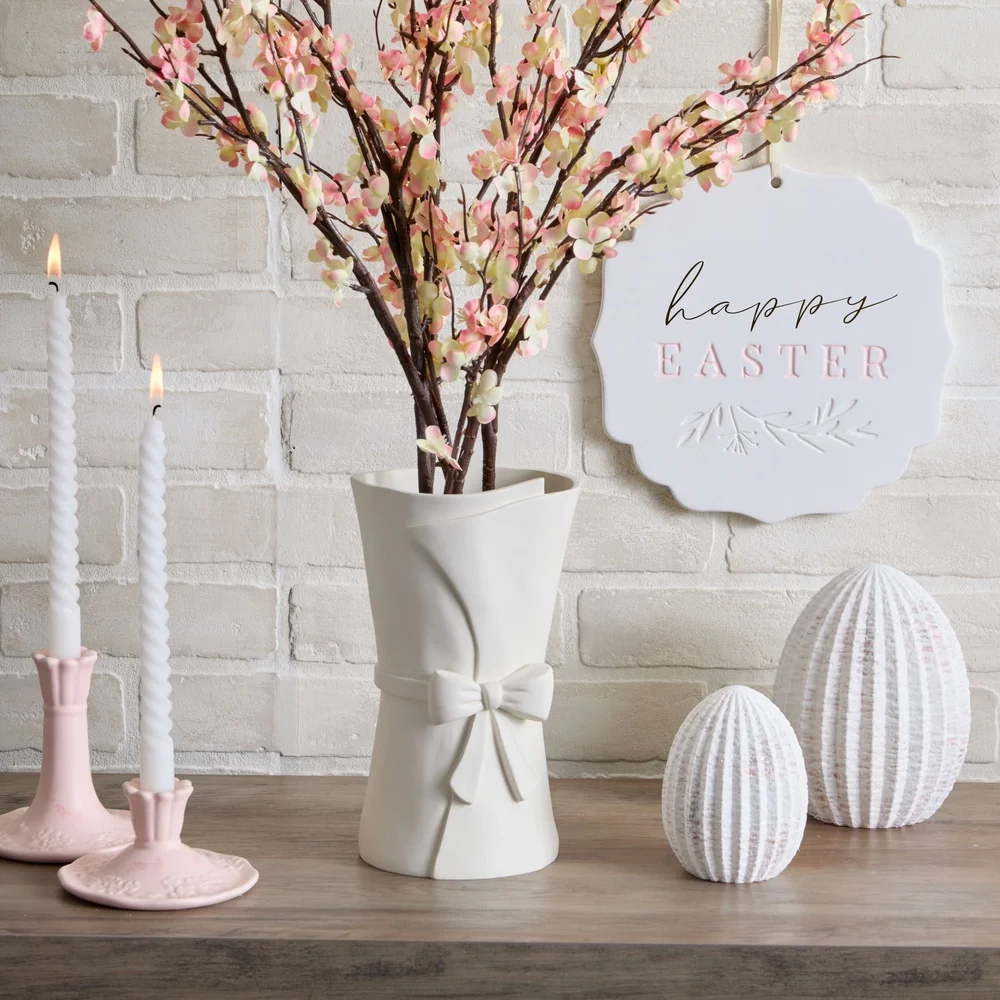 Large White Resin Vase with Bow 6