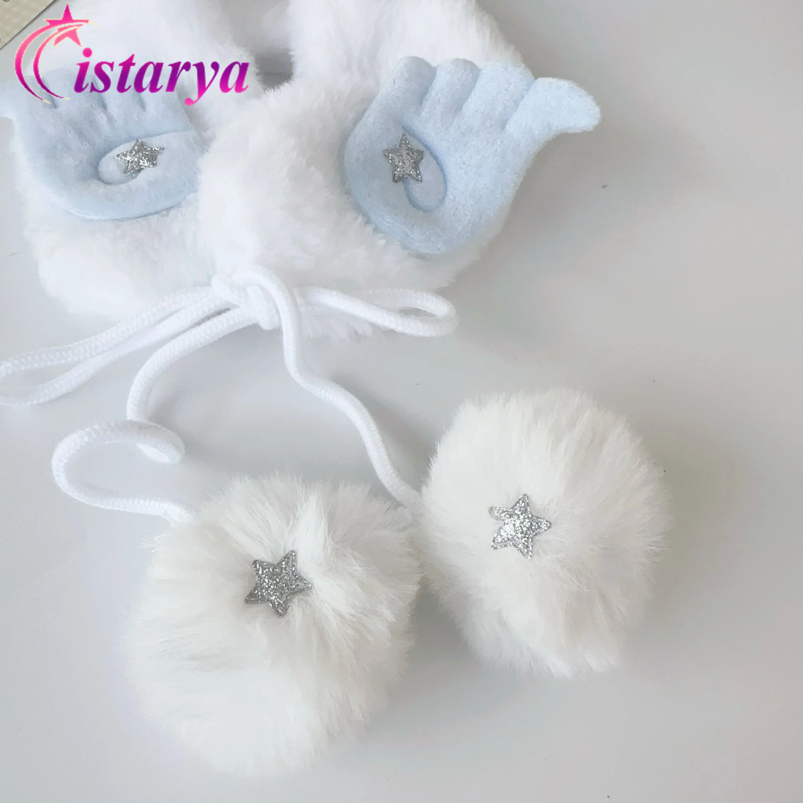 Harajuku Lolita Star Angel Wings Plush Faux Fur Scarf Women Winter Warm Lace-Up Neck Wrap Japaness Kawaii Y2K Streetwear Scarves