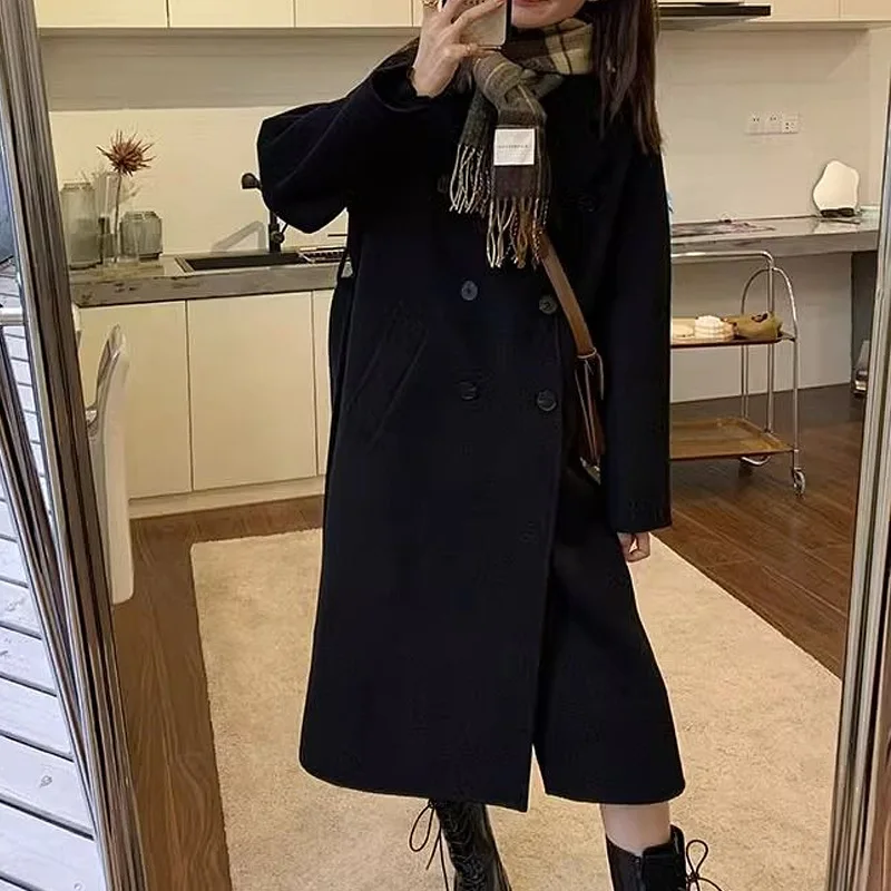CGC Autumn Winter Woolen Long Coat Women 2023 Korean Fashion Winter Jacket Thickened Warm Outerwear Single-Breasted Windbreaker