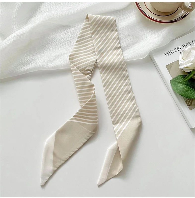 6x80cm langer Seiden schal für Frauen Frühling und Sommer schwarz gestreiftes Stirnband Verpackungs schal Stirnband Drift Schal – Detail 7