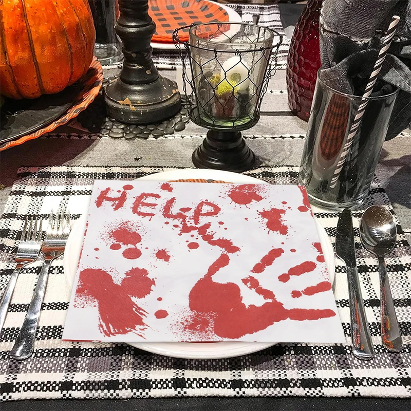 20/50pcs Halloween Red Handprint Paper Napkins for Halloween Party Home Dinner Table Decoration Supplies Disposable Tissue