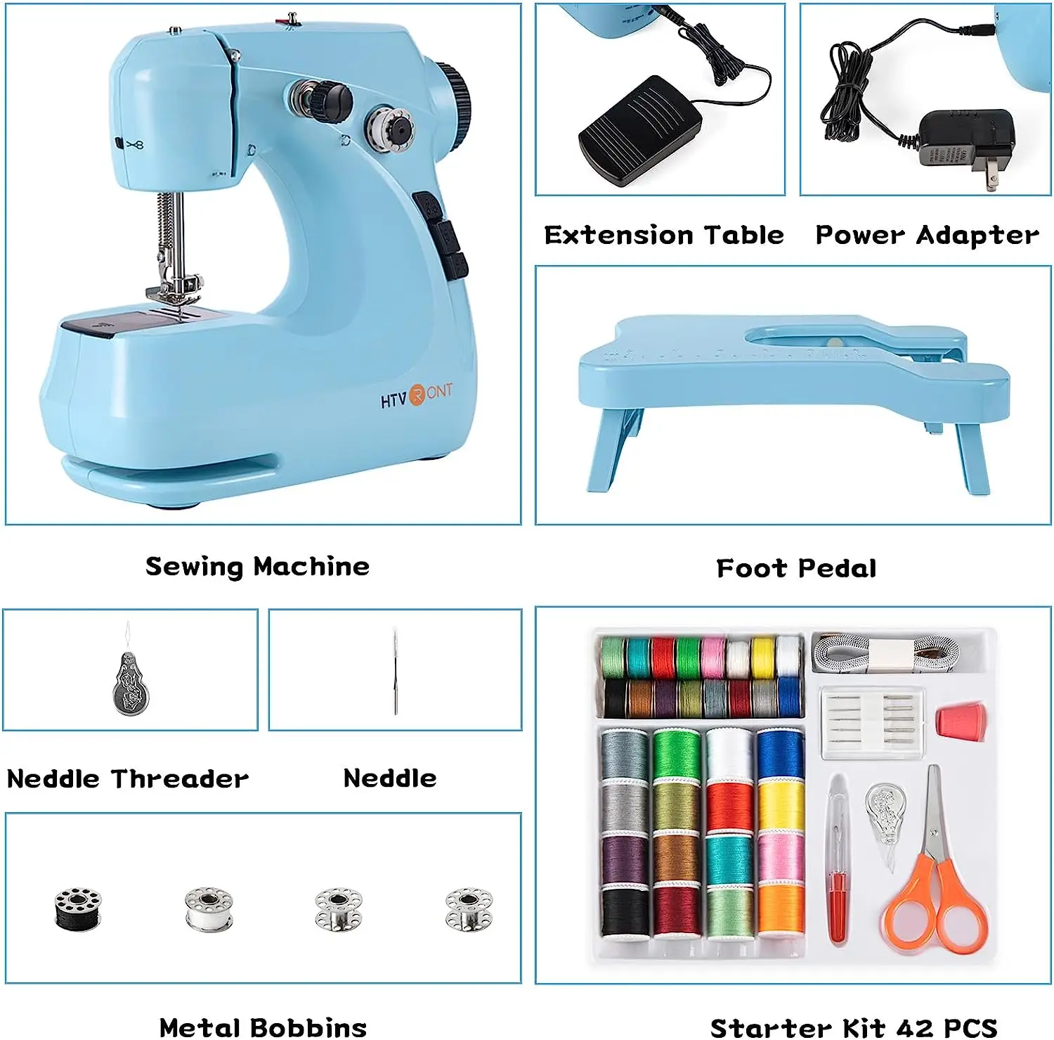 HTVRONT Mini Electric Sewing Machine for Beginners with 42 Pcs Set Portable Household Light Foot Pedal Straight Line Hand Table 2