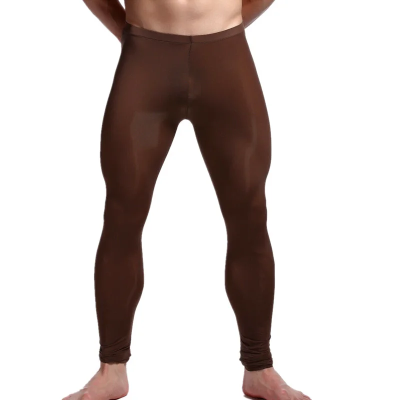 Sexy Mens See Through Ice Silk Ultra-thin Transparent Thermal Leggings Long Johns Lounge Tight Pants Underwear