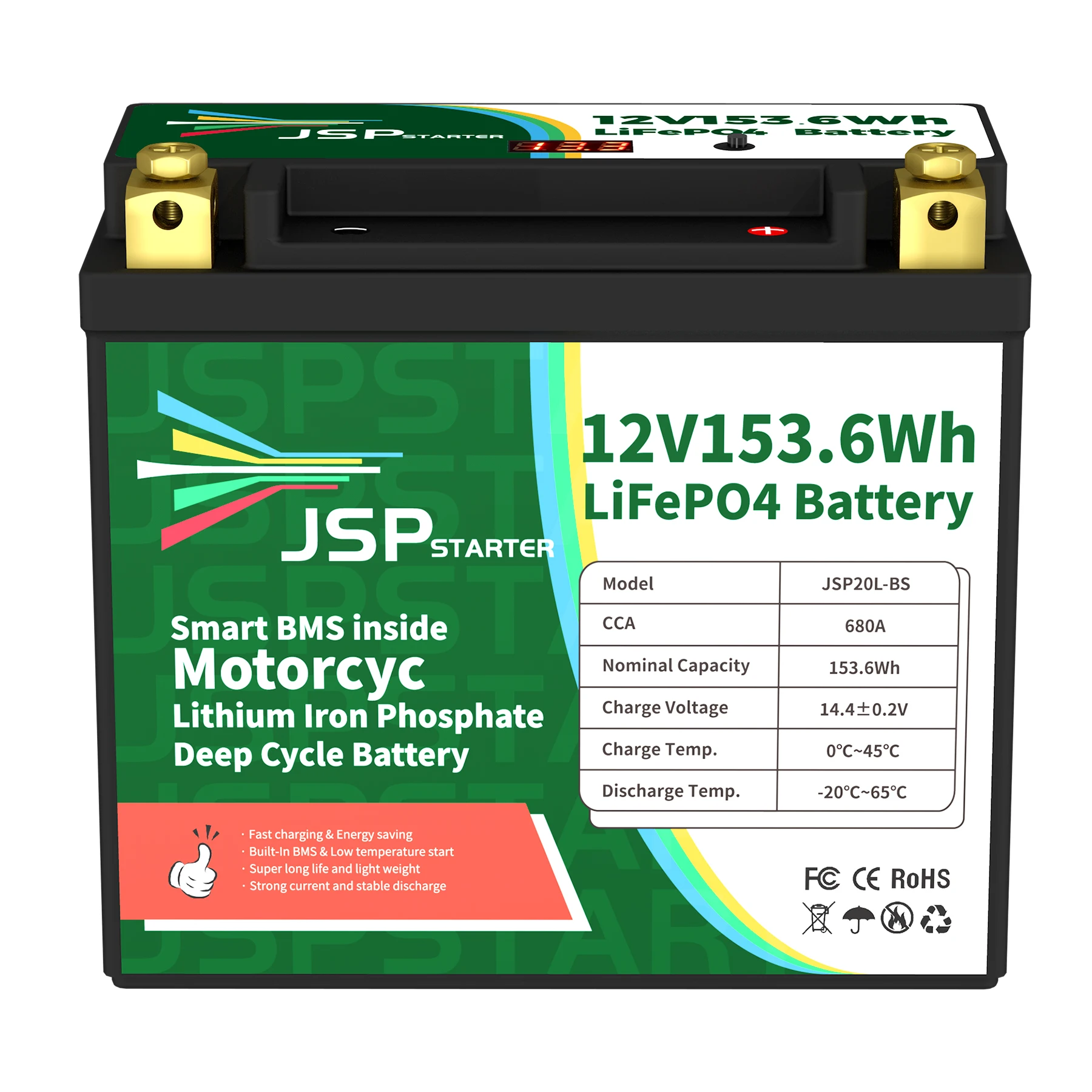 

JSP20L-BS 12.8V 153.6Wh CCA 680A BMS Motorcycle Start Battery 12.8V Lithium iron Phosphate Scooter LiFePO4 Batteries YTX20L-BS