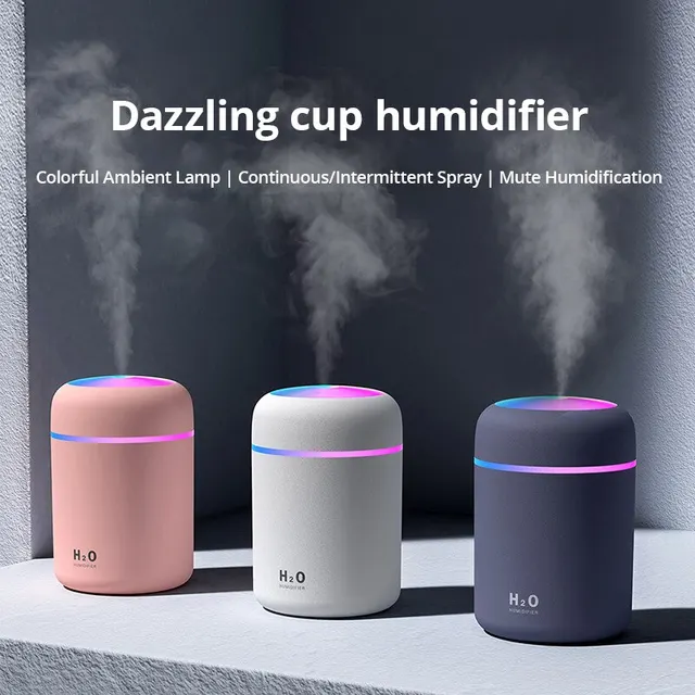 USB Cool Mist Sprayer Portable 300ml Electric Air Humidifier Aroma Oil Diffuser with Colorful Night Light for Home Car 3