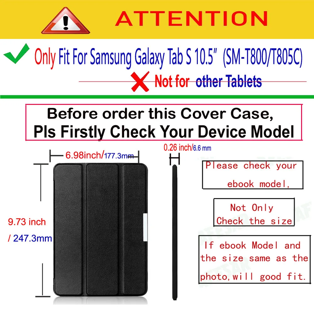 Smart Cover for Samsung Galaxy Tab S 10.5" Tablet Case Lightweight Flip Case for SM-T800 T805 with Magnetic Stand Auto Sleep