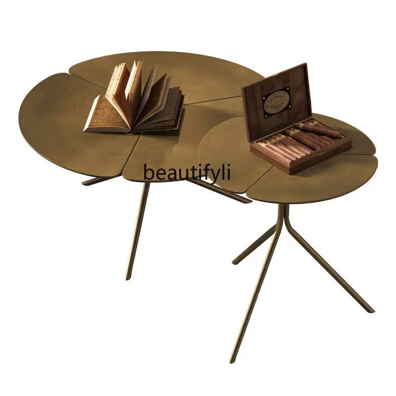 

zq Italian round Tea Table Living Room Size round Coffee Table Combination Corner Table Bronze Brushed Side Table