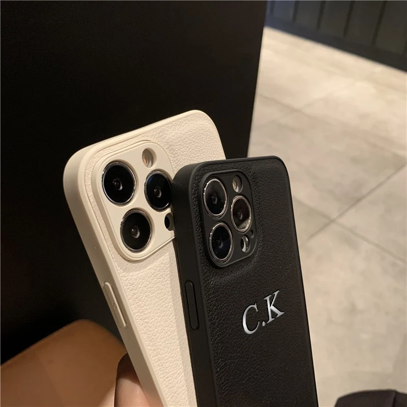 Customized Luxury Leather Personalized Name Case with Initials and Letter DIY Cover