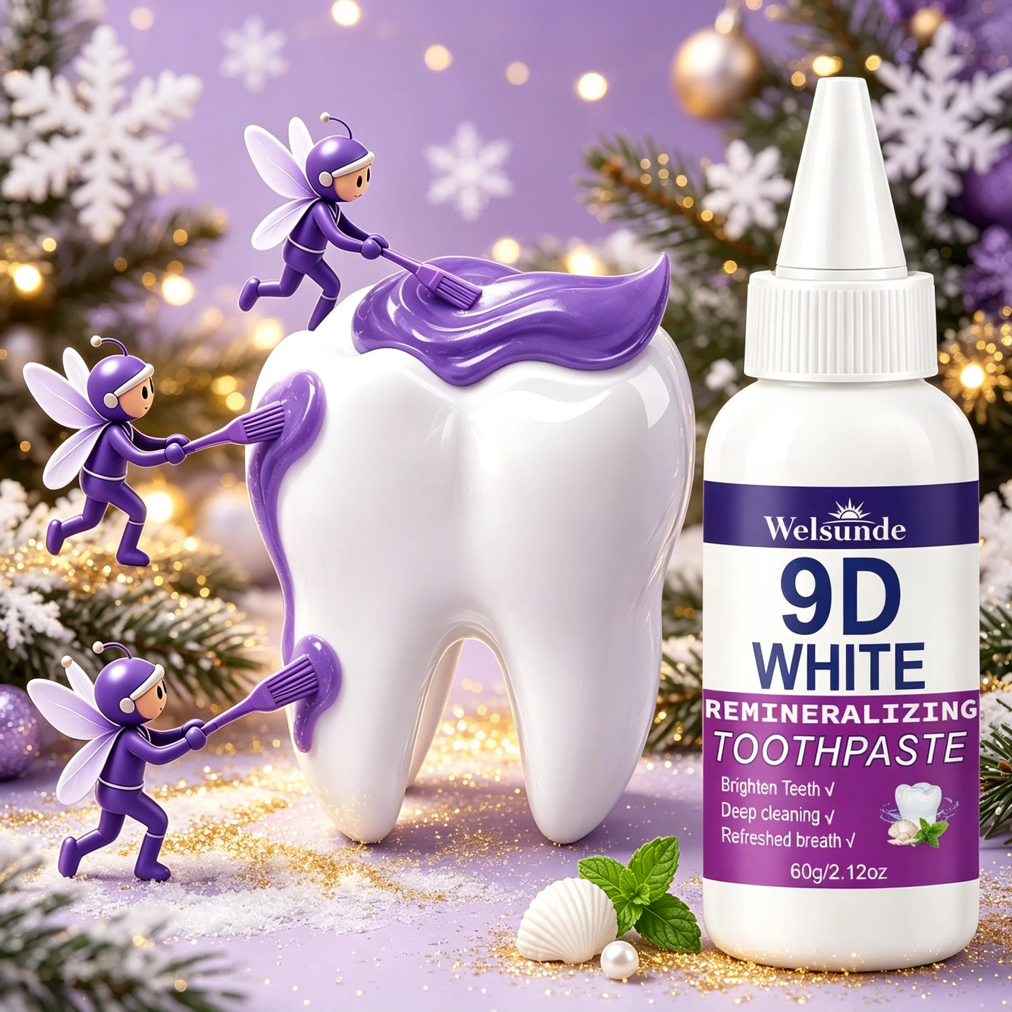 2PCS Whitening Toothpaste for Deep Cleaning & Brighter Smile, Purple Remineralizing Hydroxyapatite Toothpaste, European Formula with Minty Fresh Breath, Gentle on Gums, Travel-Size 60g*2, Ideal Oral Hygiene Gift for Women & Men, Local Warehouses