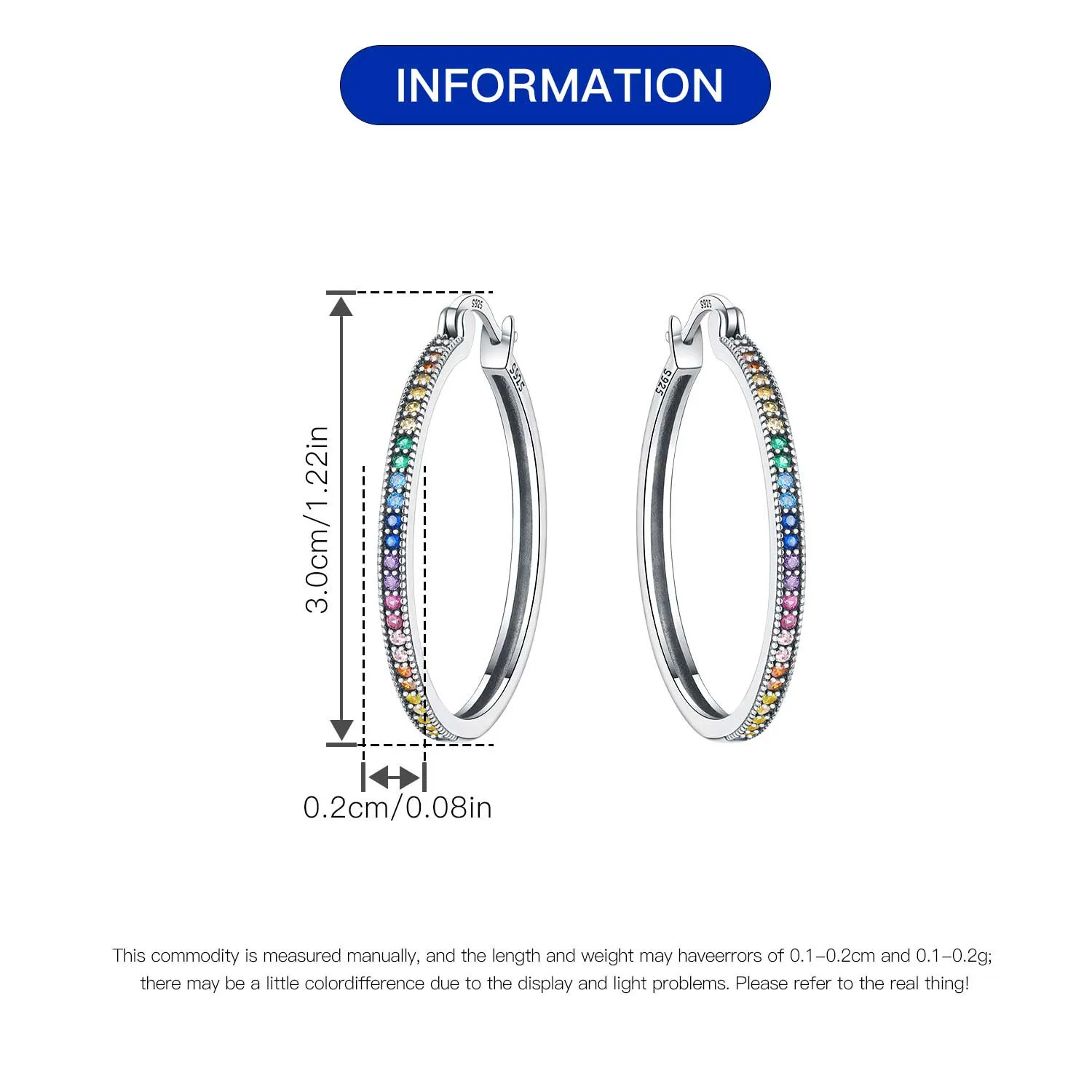 CYMYSS S925 Sterling Silber Schmuck Ohrringe Regenbogen Farbverlauf Ohrringe geeignet für Hochzeiten Reisen Frauen Ohrringe – Detail 1