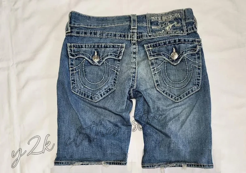 Retro Buddha Head Denim Shorts Men Women Y2K Jeans Harajuku Pocket Embroidery Denim Leather Baggy Shorts Low Waist Casual