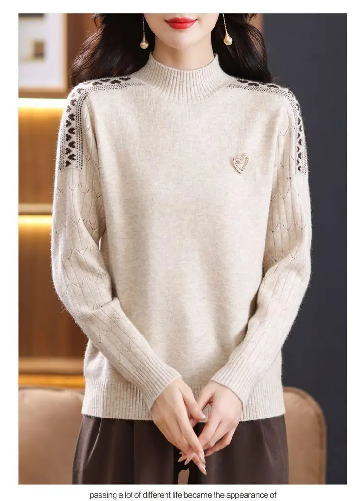 Weiche Weibliche Kleidung frauen Pullover Koreanische Mode 2026 Herbst Wolle Langarm Pullover Strickwaren Halb Stehkragen Frau Kleidung – Detail 8