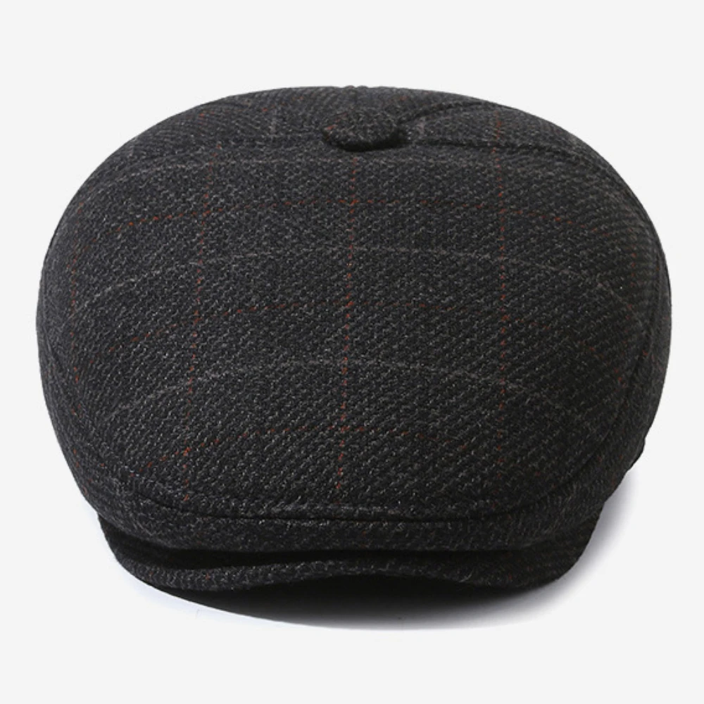 HT4980 Herren Berets Vintage Plaid Baskenmütze Hut Dicke Warme Herbst Winter Hüte für Männer Papa Großvater Flache Kappe Männliche Earflap Baskenmütze Kappe – Detail 5