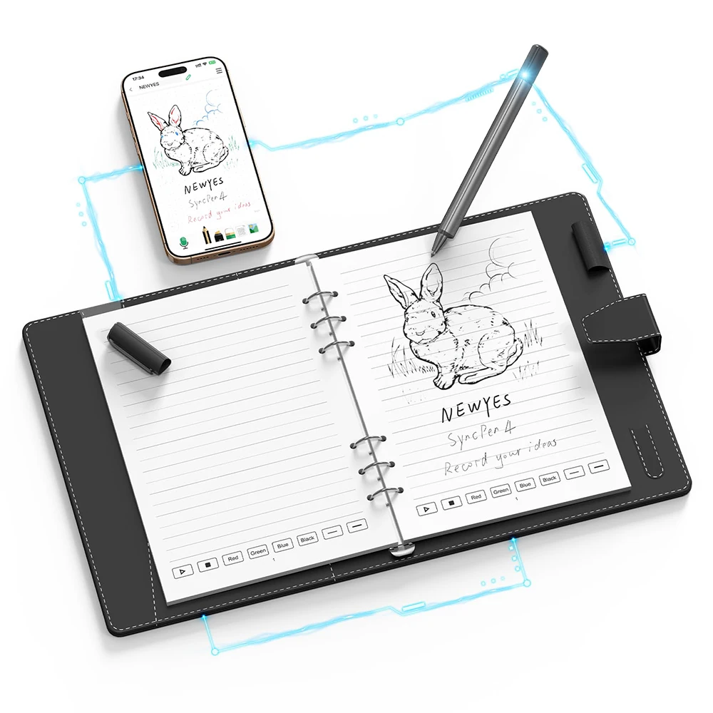 NEWYES SyncPen 4세트 스마트 펜, 디지털 노트, 지울 수 있는 젤 펜, 싱크 펜, 디지털 펜, 블루투스 무선 OCR, 비즈니스 M용