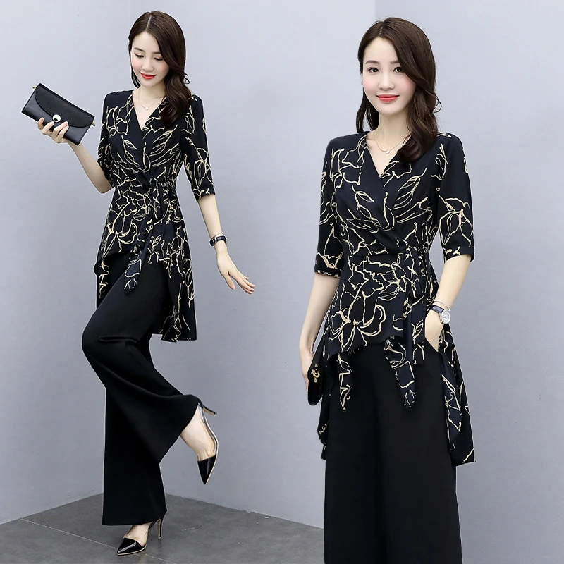 Fashion suit 2023 summer new women's clothing temperament print cool two-piece set_voghion.com