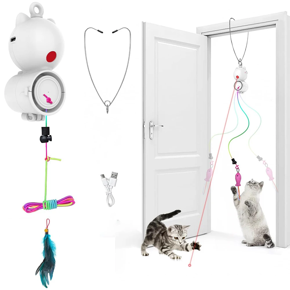 Automatic Feather Cat Toys Interactive Laser Cat Toys for Indoor Cats Random Trajectory Motion Activated Hanging Door Kitten Toy Automatic Feather Cat Toys Interactive Laser Cat Toys for Indoor Cats Random Trajectory Motion Activated Hanging Door Kitten Toy