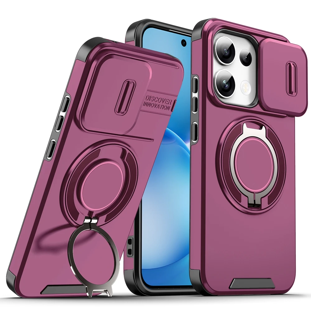 Durable Armor Case with Slide Lens Protection and Ring Holder - Shockproof Cover