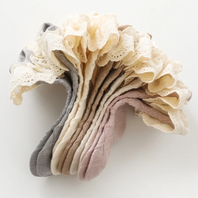 1 Pair Spring Summer Baby Ruffle Socks Soft Cotton Solid Color Socks for Baby Girls Newborn Infant Toddler Princess Socks 0-6Y