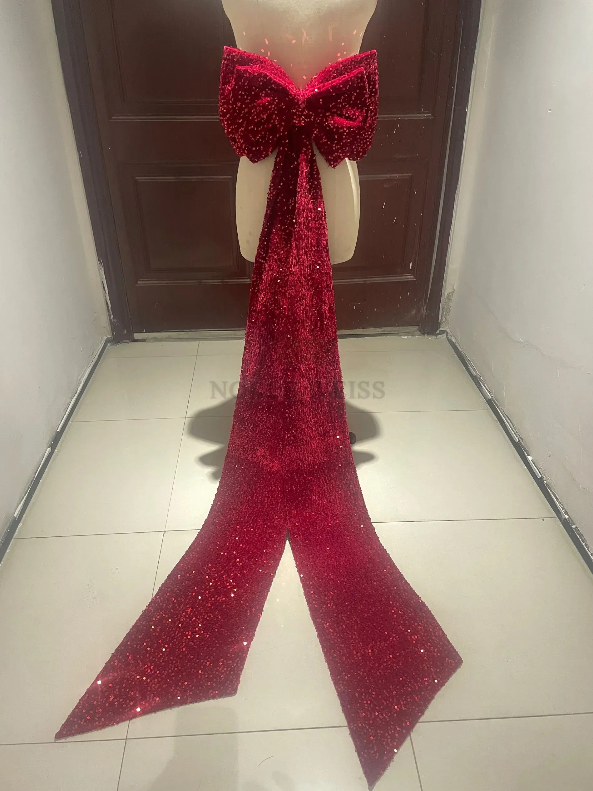 Seperate Sequined Bow Wedding Dress Long Knots Removeable Prom Dresses Party Gown Knots Customized