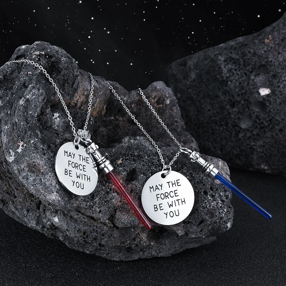 

Stainless Steel Lightsaber Pendant Necklace Classic Movie Series Universe War Force Jewelry for Fans Gifts